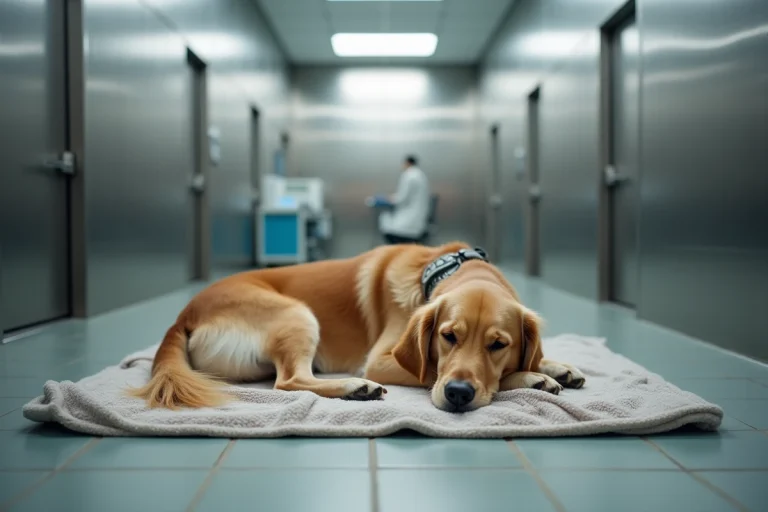 Chien retriever au repos dans une clinique vétérinaire