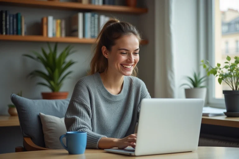 Jeune femme souriante dans un bureau moderne à Paris