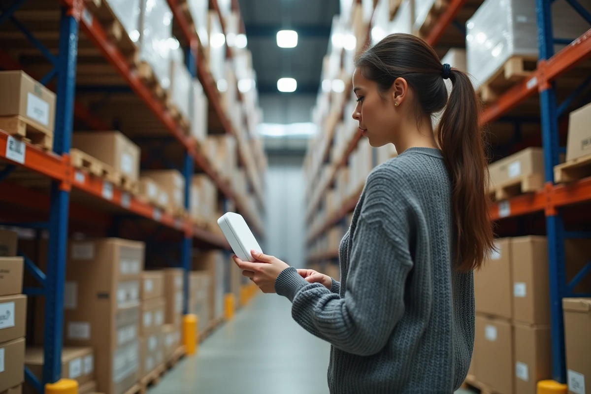 Jeune femme examine detecteur de mouvement securite