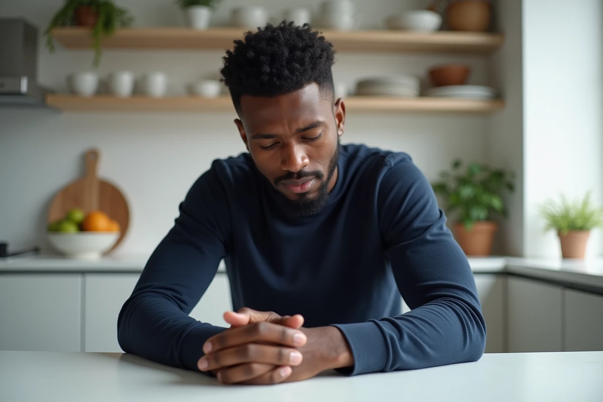 Jeune homme touchant ses taches rouges sur la main