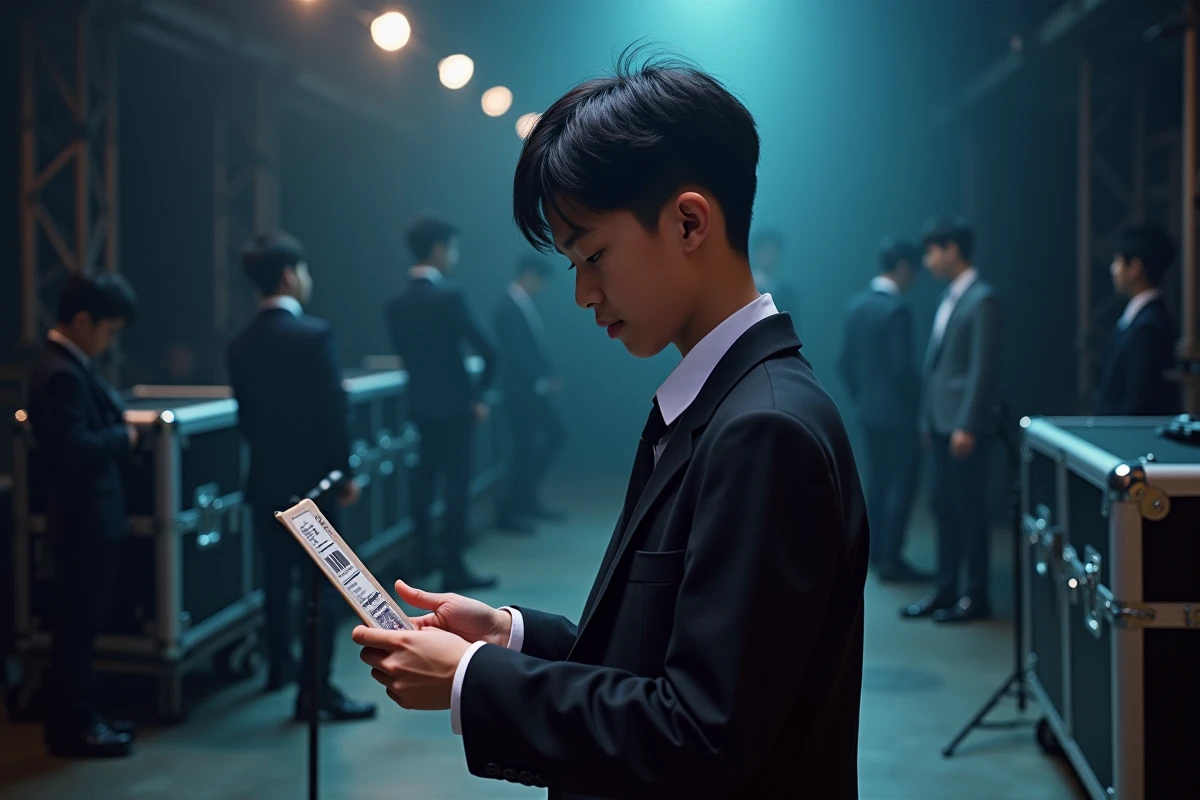 Jeune garçon en uniforme au backstage d un concert en attente