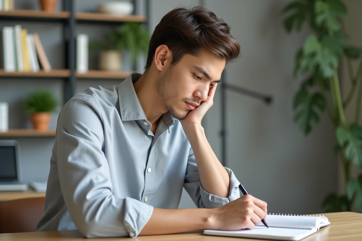 Jeune professionnel au bureau en train de prendre des notes
