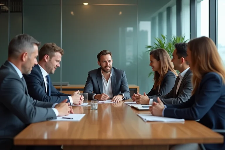 Groupe de professionnels en réunion dans un bureau moderne